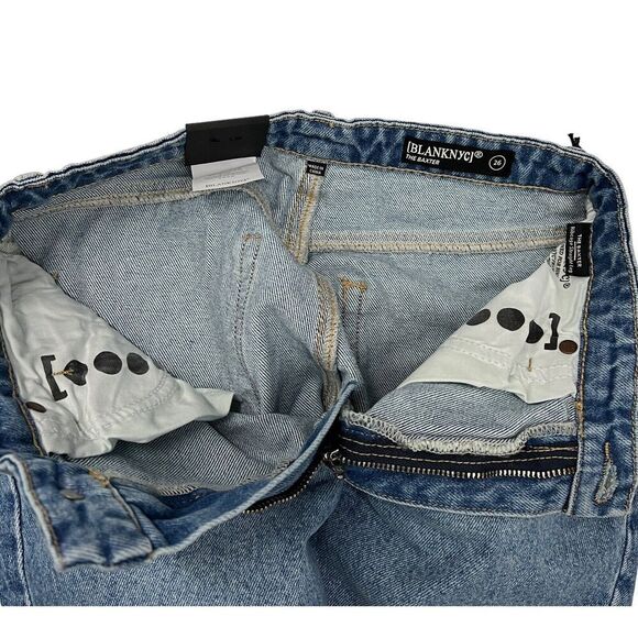 Blank NYC Jeans Womens 26 Blue Baxter Wide Leg Rib Cage Moto Faux Leather Biker - Picture 11 of 12